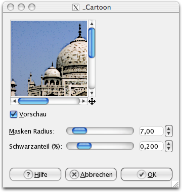 Eigenschaften für das Filter Cartoon